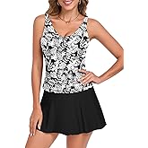 Women's Tankini Swimsuits Two-Piece Bathing Suits Swimdress Twist Cross Tummy Control Beach Swimwear Top Swim Skirt