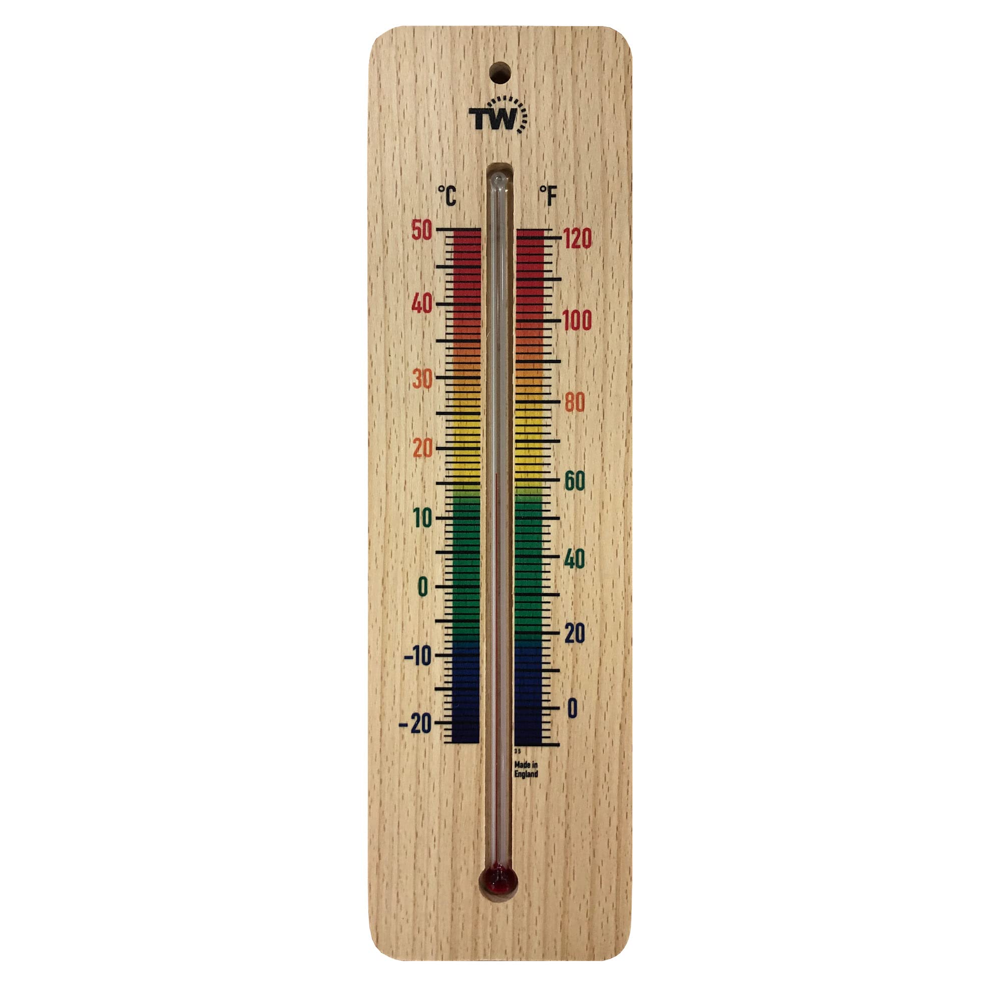 215mm Wooden Room Thermometer Indoor - Traditional Room Temperature Thermometer Ideal for Home, Office, Nursery, Greenhouse, Shed or Garage Wood Wall Indoor Thermometer Multi Coloured Print
