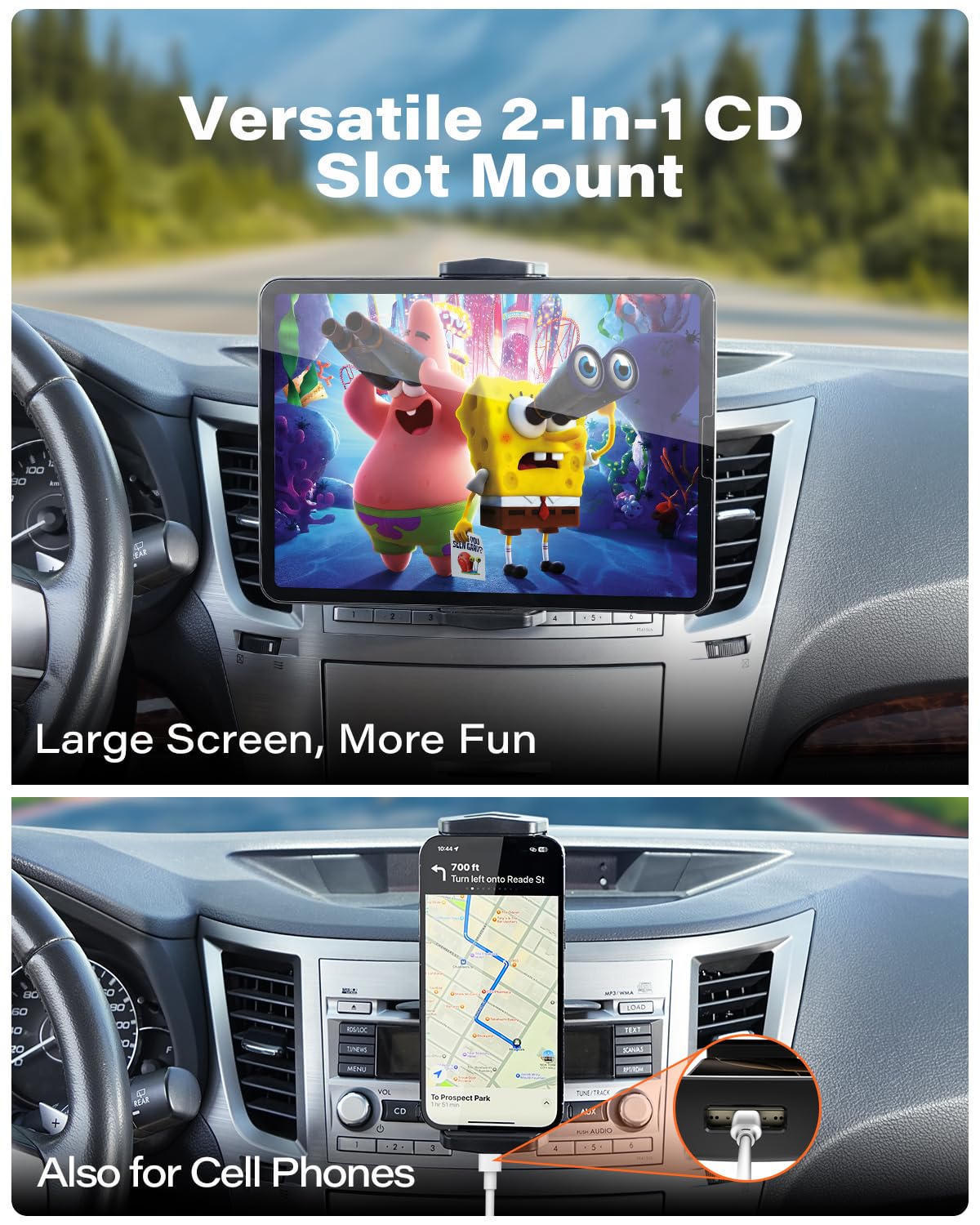 APPS2Car for Sturdy iPad Holder for Car CD Slot Tablet Mount, 2-in-1 Universal 4.7-13