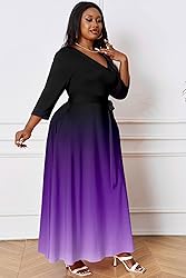 Runwind Plus Size Dress for Women 3/4 Sleeve V Neck