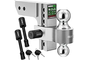 Rhino USA Adjustable Trailer Hitch (Fits 2-Inch Receiver) - Heavy Duty Aluminum Tow Hitches with 6-Inch Drop/Rise for Truck (