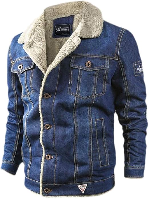 Fhgshdgysd Mens Winter Button Down Sherpa Fleece Lined Denim Biker Jacket Jean Coat,Light Blue
