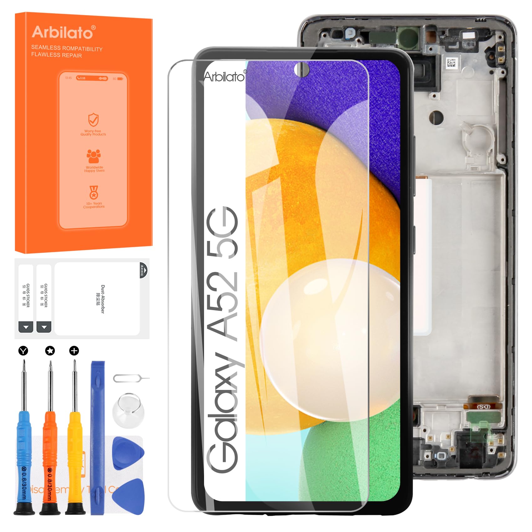 Photo 1 of OLED Screen For Samsung Galaxy A52 5G Screen Replacement For Samsung A526 LCD Screen SM-A526B,SM-A526W,SM-A526U Touch Display Digitizer Assembly Repair Parts With Frame?Black With Figerprint Function?