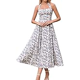 GLNEGE Floral Halter Corset Midi Dresses Summer Flowy Wedding Guest Dress A Line Bow Tea Party Sundress for Women