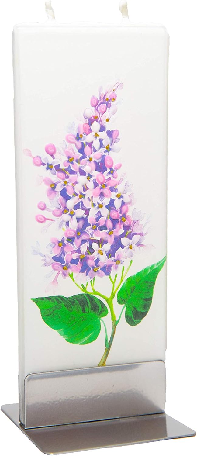 Flatyz Hand Painted Flat Candle| Unscented, Dripless, Smokeless, Decorative | Purple Lilac | Double Wick with Metal Base | Unique Gift Idea and Home Décor Accent: Home & Kitchen
