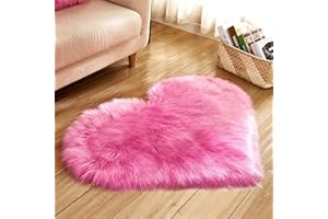 ZuTKekon Faux Fur Sheepskin Heart Shaped Area Rugs, 12"x16" Luxurious Wool Love Floor Carpets Bathroom Non-Slip Mat for Home Decor Nursery Living Room Bedroom Pet Kids and Baby Room (Rose Red)
