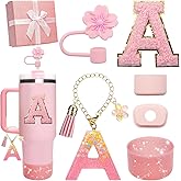 Miglaja Pink Accessories for Stanley Cup 30OZ 40OZ, All Accessories Gift Box Contain Flower Straw Topper, Sillicone Boot, Letter Stickers and Pendants,Spill Stopper Set (Pink A)
