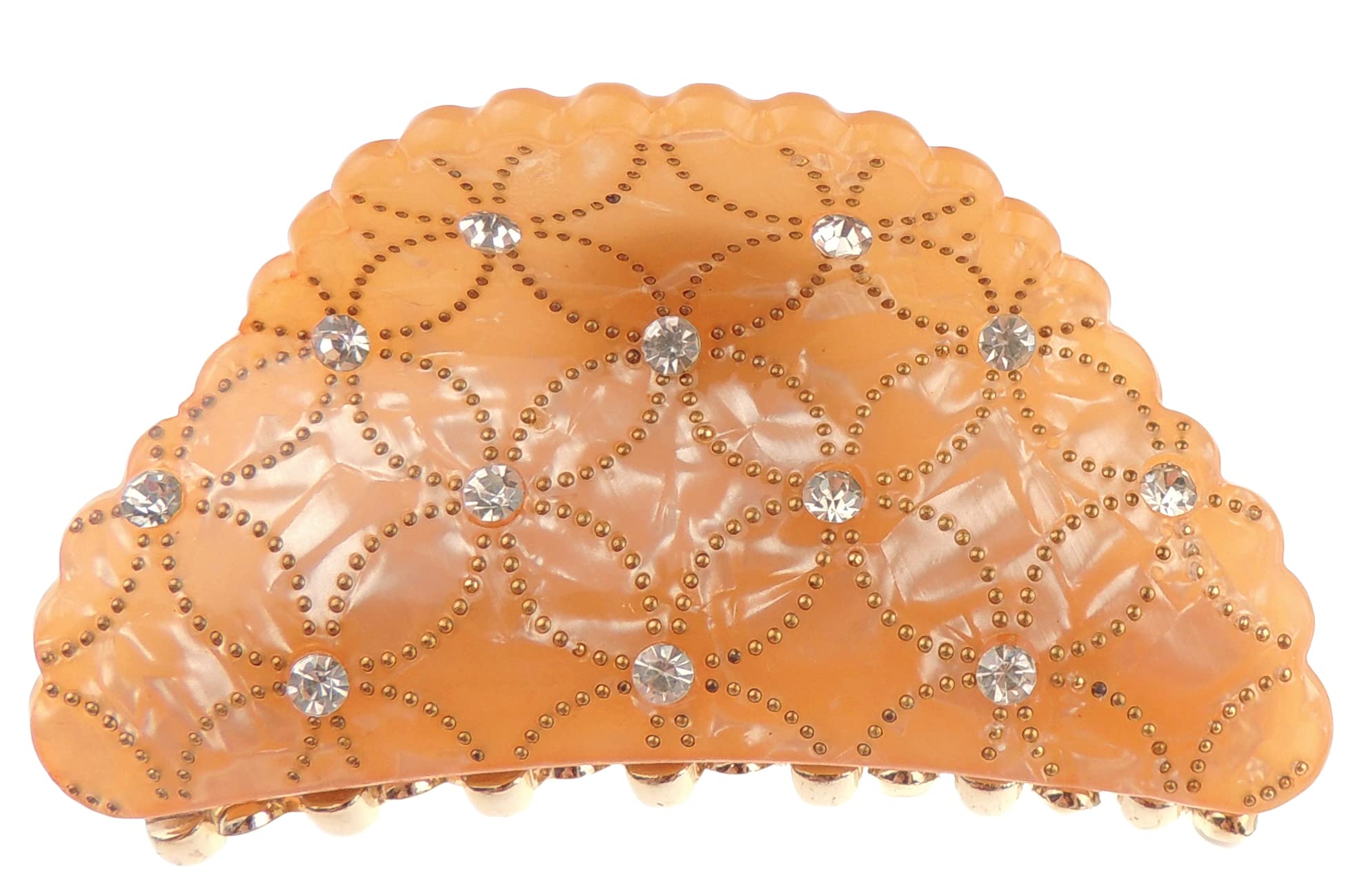 Womens Girls Crystal Diamante Bridal Wedding Guest Party Bridesmaid Birthday Headpiece Hair Bulldog Crab Octopus Spider Jaw Styling Hair Claw Clamp Clip Pearlescent Marlbed Look Scalloped Edge (Pink)