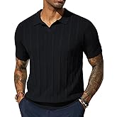 PJ PAUL JONES Mens Polo Shirts Regular Fit Textured V-Neck Knit Golf Polos
