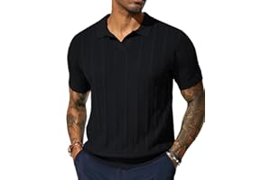 PJ PAUL JONES Mens Polo Shirts Regular Fit Textured V-Neck Knit Golf Polos