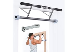 MOMODA Pull Up Bar with Resistance Bands - No Screws Doorway Trainer, Adjustable Home Gym Equipment for Full Body Workout, Portable Upper Body Exercise Kit Fits All Doors (24-35 Inch)
