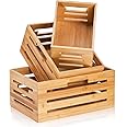 Youeon Set of 3 Bamboo Nesting Crates with Handles, 14.6/12/9.5 Inch Bamboo Crates for Storage and Rustic Decor, Decorative Storage Crate Box for Kitchen, Pantry, Office