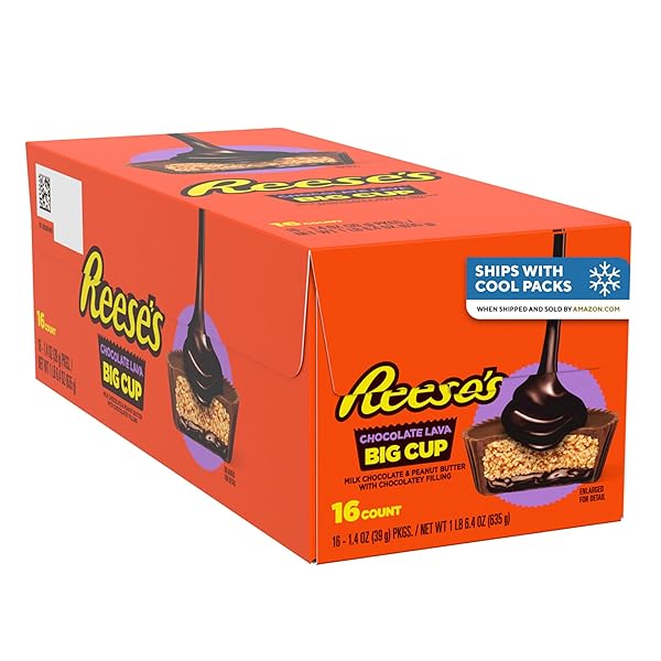 REESE’S BIG CUP CHOCOLATE LAVA MILK CHOCOLATE PEANUT BUTTER CUPS, CANDY PACKS, 1.4 OZ (16 COUNT)