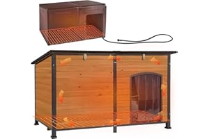 Aivituvin Heated Dog House Outdoor 59" Extra Large Insulated Dog Kennel with Heating Pad Keep Warm in Winter Dog Cage for Small & Medium & Large Dogs,All-Around Strong Iron Frame