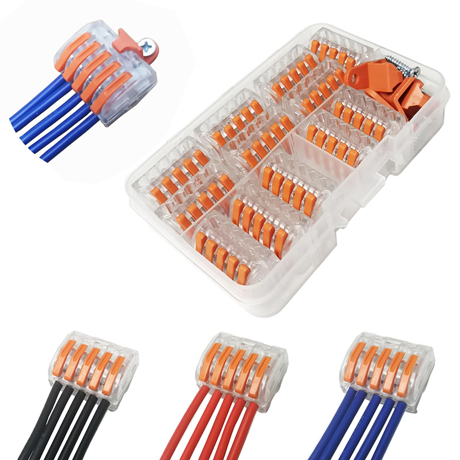 Compact Wire Connectors,CTRICALVER Electrical Connector Blocks 12 pcs 5 Port Compact Splicing Connectors Lever Nut Assortment Terminal Block Kits and Mounting clip