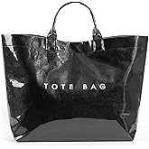 MINGRI Large Tote Bags for Women PVC Clear Totes Bag Plastic Carry All Bag Kraft Paper Shoulder Handbag Hobo for Work Travel