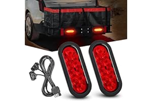 Nilight Hitch Cargo Carrier Light Kit 2PCS 6Inch Red Oval LED with Flush Mount Grommets Wire Harness Waterproof Stop Turn Sig