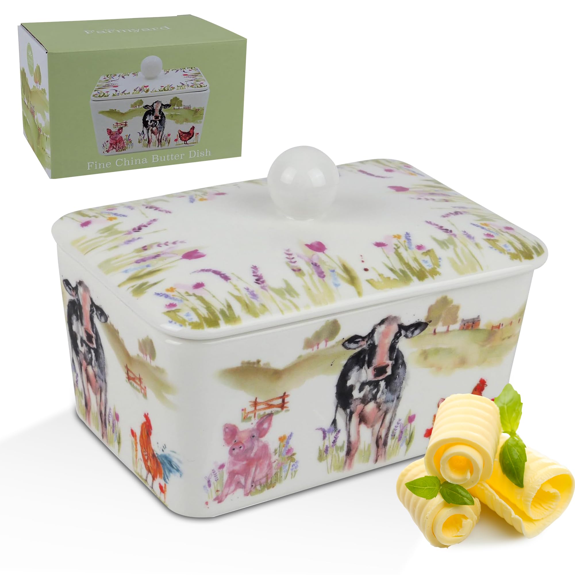 The Leonardo Collection Macneil Studios Farmyard Butter Dish | British Designed for Kitchen Use | Large Butter Dish for All Kitchens | Perfect for Daily Butter Storage — image 1
