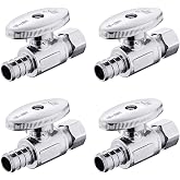 4Pcs Efield Straight Stop Valve,1/2"Crimp Pex x 3/8"OD Comp(VALVE088-4) | 1/4 Turn Straight Water Shut Off Valve,Chrome Plated Brass