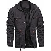 CHEXPEL Men's Thick Winter Jackets with Hood Fleece Lining Cotton Military Jackets Work Coats with Cargo Pockets Outwear