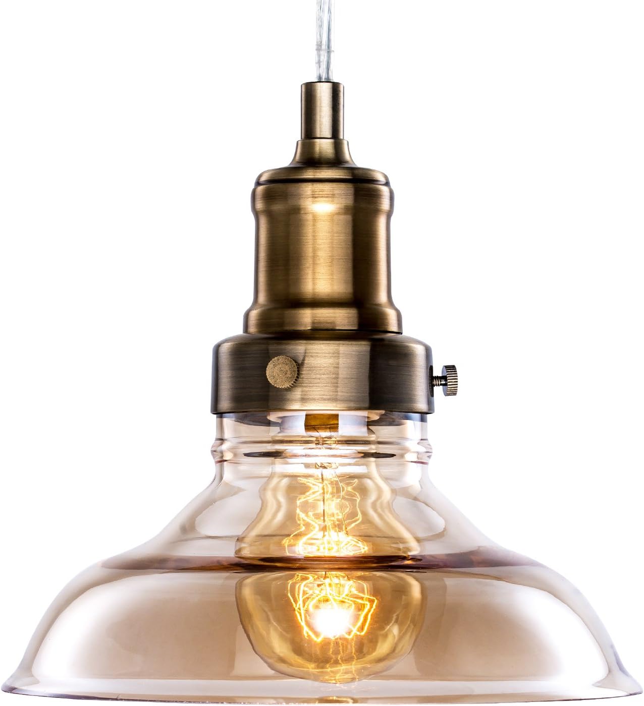 Vintage Amber Glass Shades for Edison Bulbs 1 Light Pendant Fixtures(Bronze copper)Industrial Lamp Hanging Lighting for Kitchen,Dining Room,Cafe,Club,bar