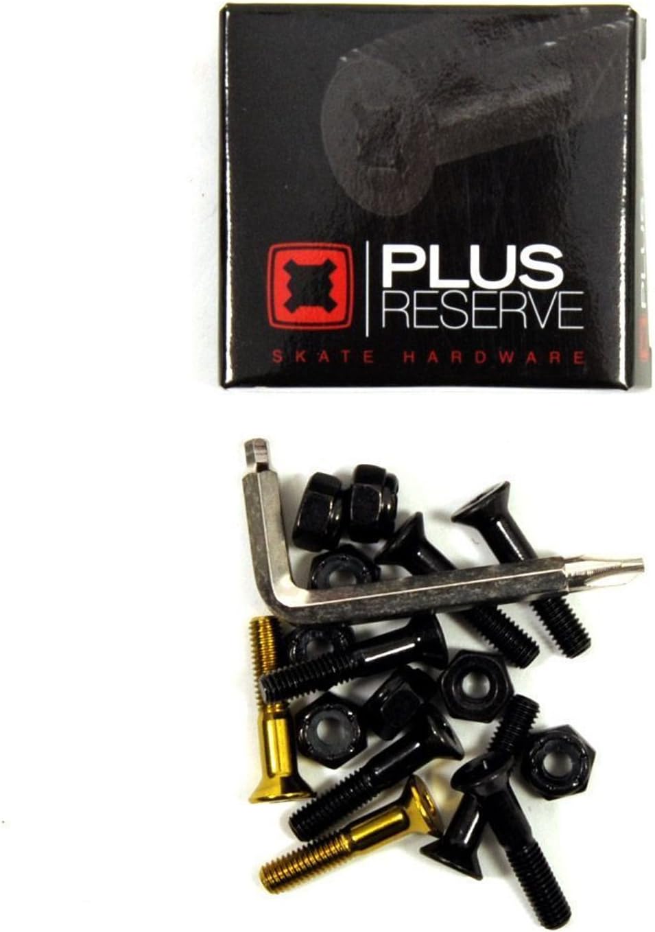 PLUS RESERVE HARDWARE 1in Phillips/Allen BLACK/GOLD Skateboard Nuts & Bolts