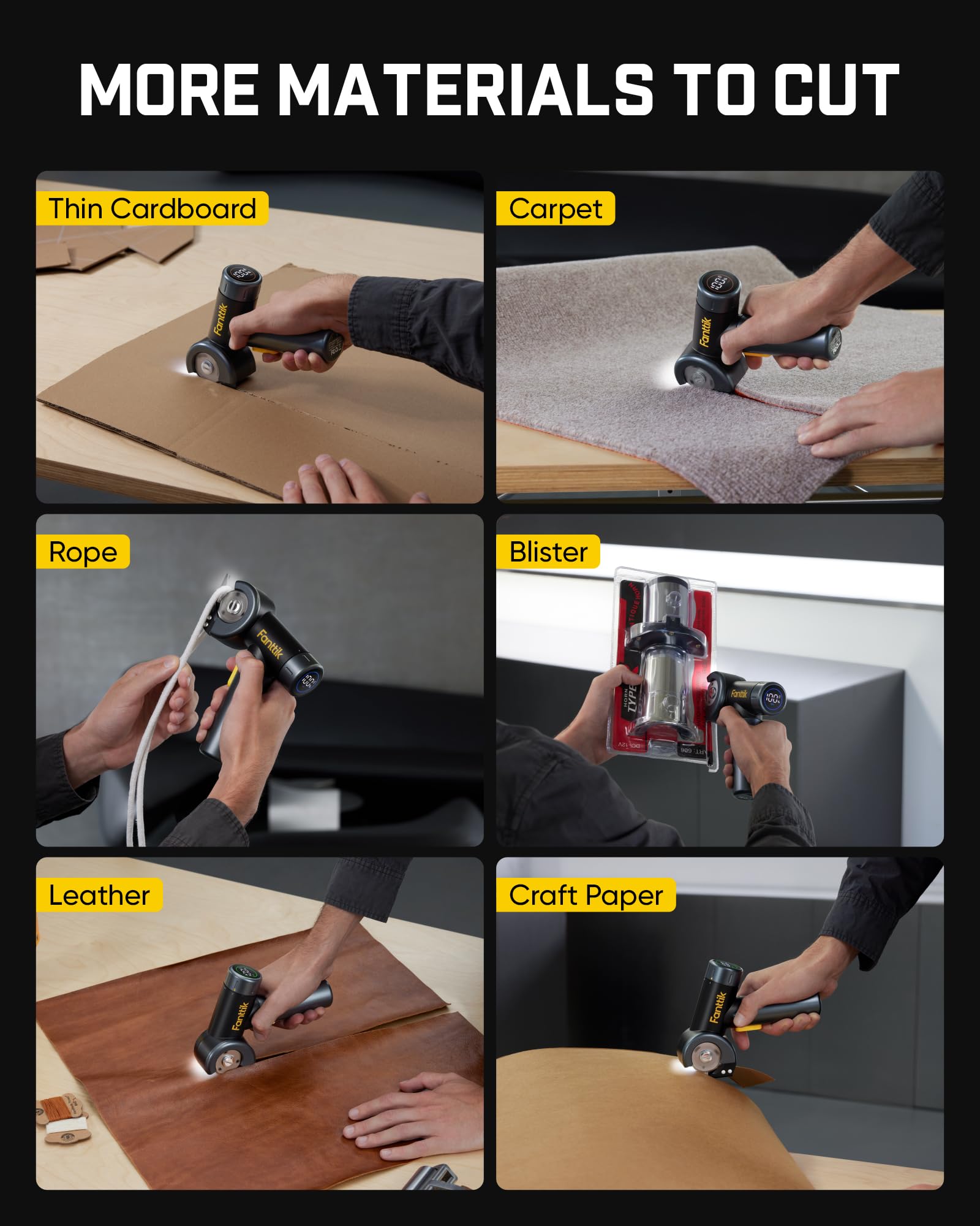 Fanttik C8 Nano Easyswap Cordless Electric Scissors with LED Display, Rechargeable Cardboard Cutter with 2 Blades, EasySwap Blade Change, LED Light, for Thin Cardboard Box Carpet Leather - Black