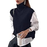 Naileksi Women Turtleneck Crop Sweater Vest Sleeveless High Neck Solid Loose Fit Knitted Causal Jumper Top Streetwear