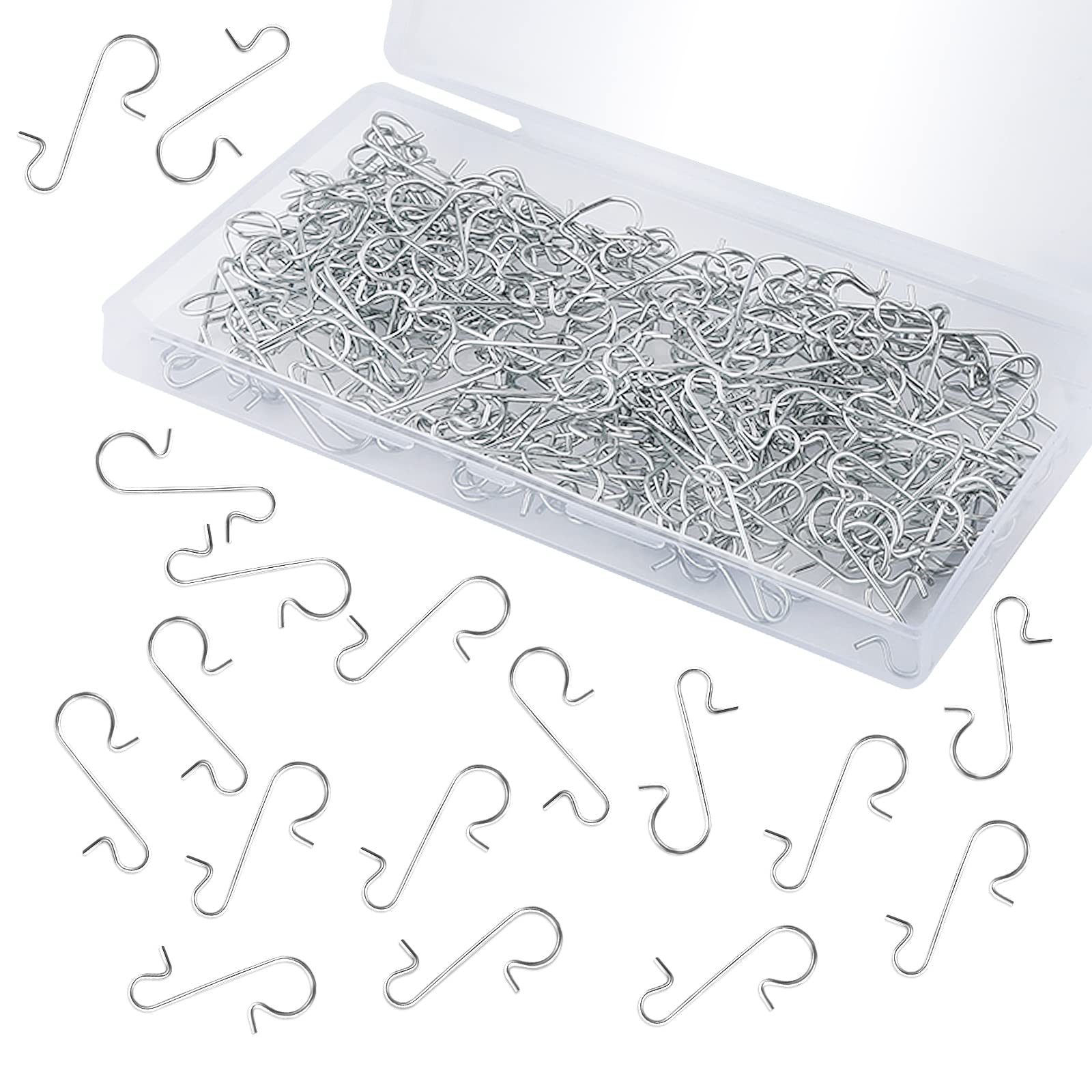 LUTER 200pcs Christmas S Hooks with Storage Box - Small Metal Wire Hooks for Hanging Xmas Tree Ornaments Festival Decorations (Silver)