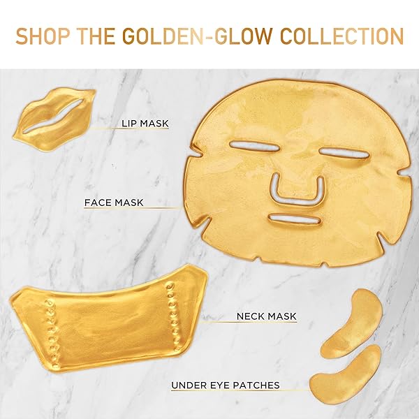 DERMORA SKIN TREATMENT MASK GOLDEN GLOW NECK MASK – 20 PACK NECK GEL MASKS – REJUVENATING NECK MASKS FOR TECH NECK, WRINKLES, TIGHTENING, FIRMING