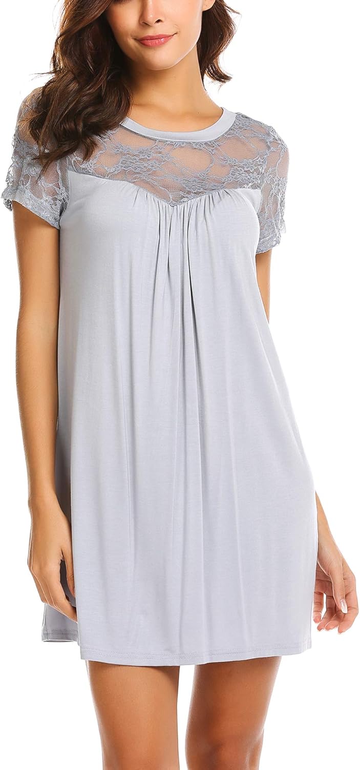 Ekouaer Nightgowns Women's Short Sleeve Night Gown Sleepwear Cotton