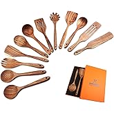 Wooden Spoons for Cooking,12 Pack Wooden Utensils for Cooking Wooden Cooking Utensils Wooden Kitchen Utensils Set Natural Teak Wooden Spatulas for Cooking