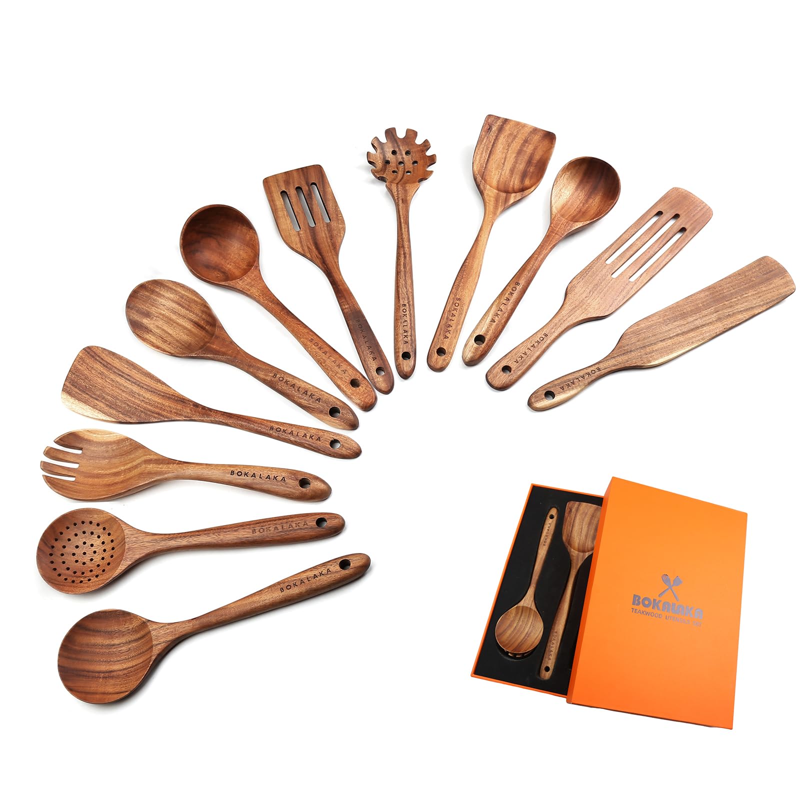 Wooden Spoons for Cooking,12 Pack Wooden Utensils for Cooking Wooden Cooking Utensils Wooden Kitchen Utensils Set Natural Teak Wooden Spatulas for Cooking Image
