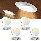 Amico 4 Pack 6 Inch 5CCT Gimbal LED Recessed Lighting, 360°&90° Adjustable Eyeball Directional Downlight, Dimmable, 2700K/3000K/3500K/4000K/5000K Selectable, CRI90+ 12W 1200LM, ETL&FCC