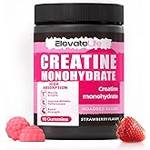 ElevateLife Creatine Monohydrate Gummies 5000mg for Men & Women, Chewables Creatine Monohydrate for Muscle Strength, Muscle Builder, Energy Boost, Pre-Workout Supplement(90 Count)-Strawberries