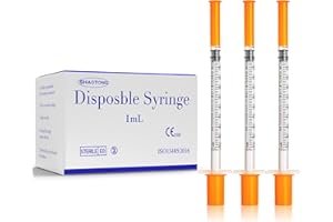 SHAOTONG 1ml/cc Syringe with 30 Gauge 1/2 Inch 13mm Needle Lab Disposable Sample Syringes, 100 Pack