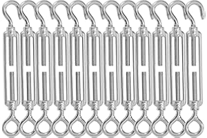 High-PQ Stainless Steel Turnbuckle Tensioner, Heavy Duty Turnbuckles, Hook and Eye Turnbuckle for Cable Tent Installation Sun Shade Gardening Decoration（M5,12PCS）