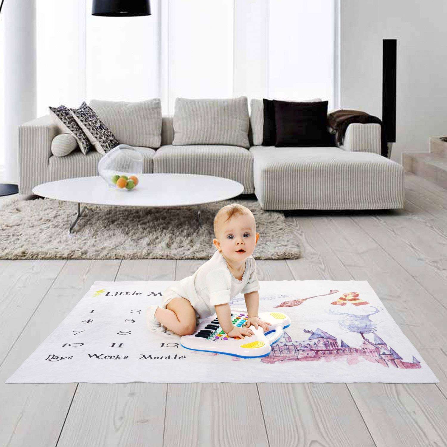 Baby Monthly Milestone Blanket for Girl and Boy, Newborn Photo Prop Blanket, Premium Flannel Fleece, Marker and Frame Included Baby Shower Gift