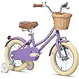 Glerc Little Molly 12-20 Inch Kids Bike, Retro Cruiser Girls Bike for Toddlers and Children Ages 2-13 Years, ‎Kids Bicycle with Wicker Basket & Training Wheels/Kickstand, Multiple Colors