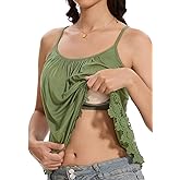 Orrpally Women Lace Hem Tank Top Built in Bra Flowy Camisole Adjustable Spaghetti Strap Tank Top