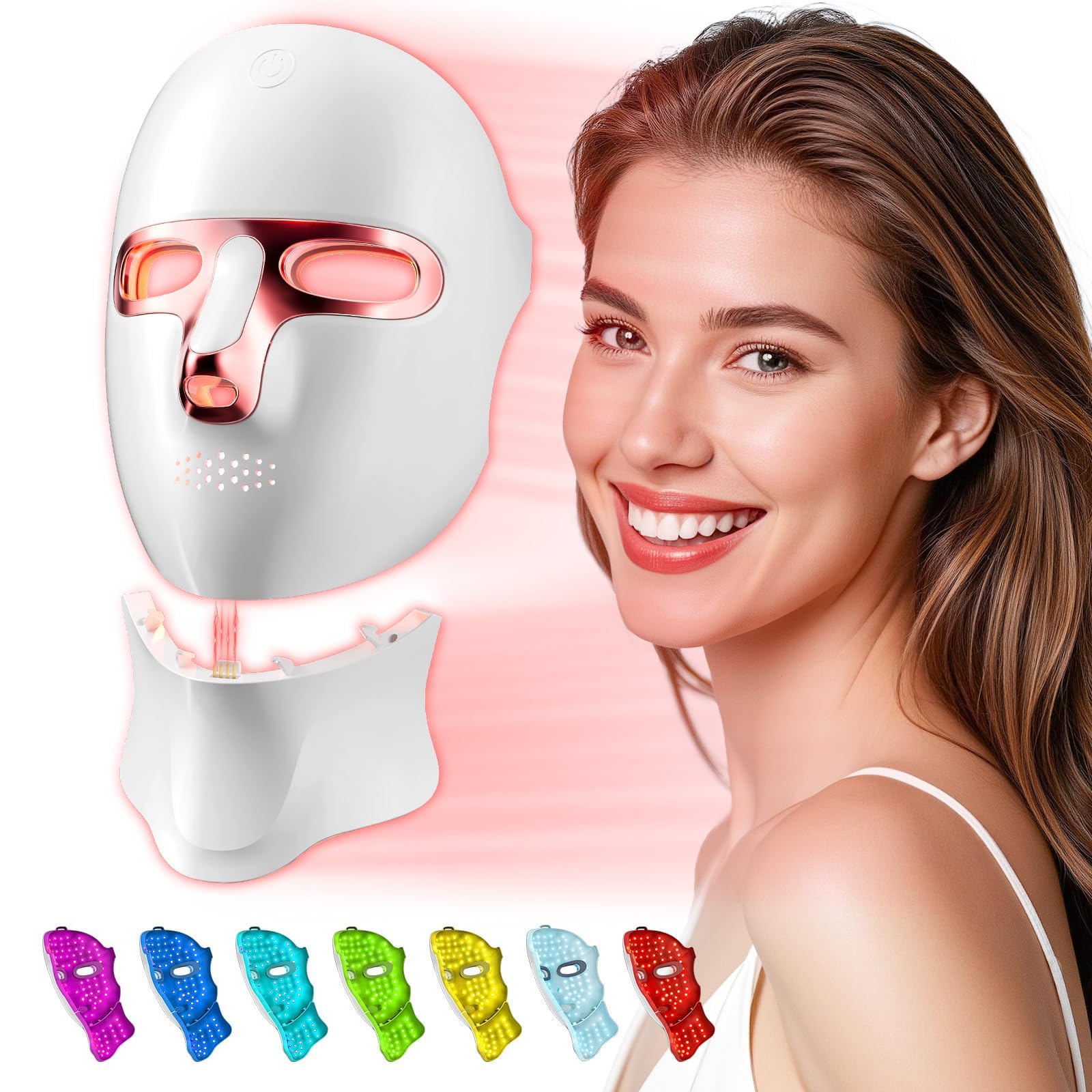 Photo 1 of tinkoola Red Light Therapy Mask for Face & Neck, LED Face Light Therapy,USB C Rechargeable,Infrared Mask for Home Working Travel Yoga (Blush)