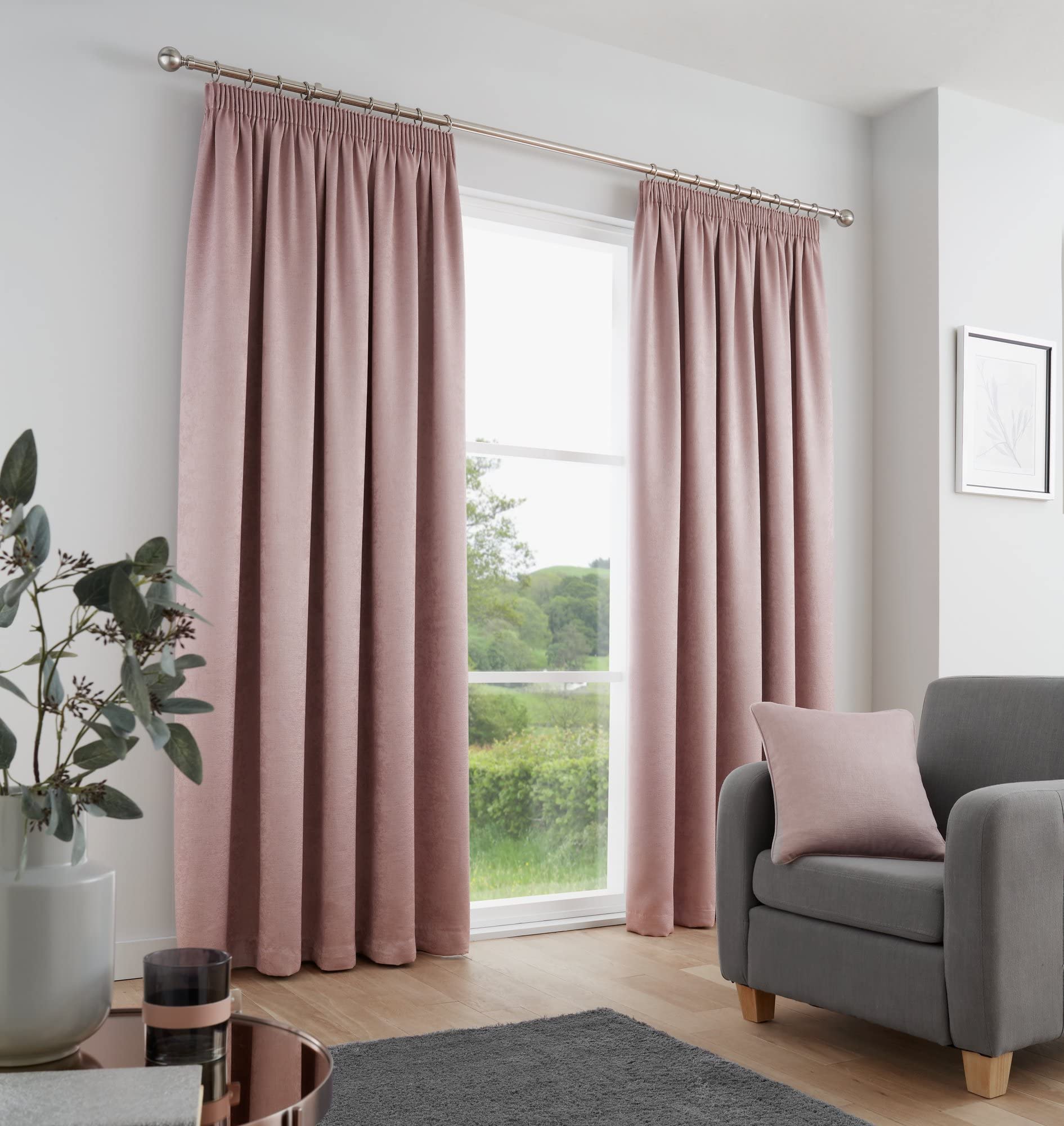 Fusion - Galaxy - Pair of Dim-out Pencil Pleat Curtains - 66" Width x 54" Drop (168 x 137cm) in Blush