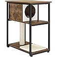 Feandrea Cat Tree and End Table, Cat Tower with Scratching Post and Mat, Cat Condo, Nightstand, for Living Room, Bedroom, Industrial Style, Rustic Brown UPCT111H01