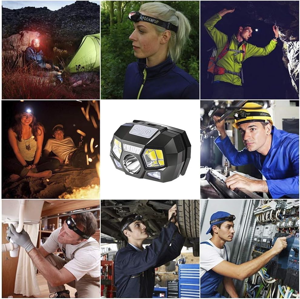 2Pack LED Headlamp Flashlight, Rechargeable LED Headlights, Super-Bright Waterproof Head Torch with Red Light and Motion Sensor, 5 Lighting Modes Work Head Lamp for Running, Camping, Fishing, Hiking - - 