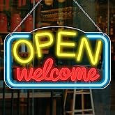 Open Signs for Business, 16.9"X 9.4" Bright High Visibility LED Neon Open Sign Powered by USB with ON/OFF Switch, Adjustable Open Sign for Bar Shop Coffee Salon Hotel Store Walls Window Door Storefront - Yellow