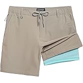 maamgic Mens Casual Shorts with Compression Liner 5/7 Inch Classic Fit Khaki Shorts