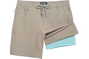 maamgic Mens Casual Shorts with Compression Liner 5/7 Inch Classic Fit Khaki Shorts