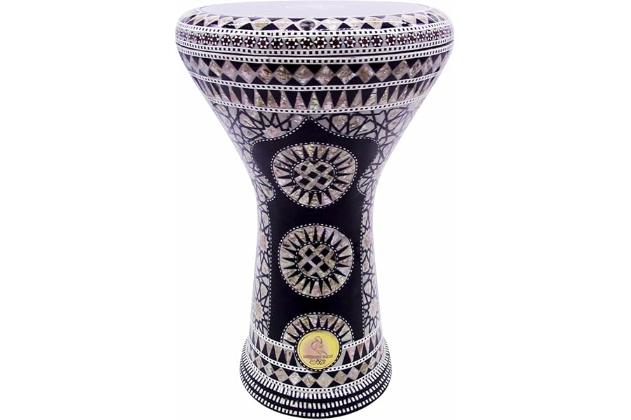 New! Gawharet El Fan Classic 17" Mother of Pearl Darbuka Drum Percussion (Black Sun)