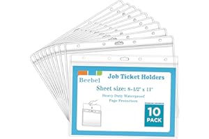 Beebel 10 Pack Job Ticket Holders 8 1/2" x 11" Waterproof Zip Page Protectors Heavy Duty Dry Erase Document Storage Shop Ticket Holders (Clear-Horizontal)