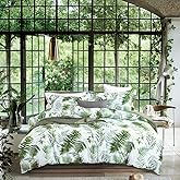 MILDLY 100% Long-Staple Cotton Duvet Cover Set Green Palm Leaf Pattern Printed Comforter Cover 3pcs, Ultra Soft & Breathable Bedding Set